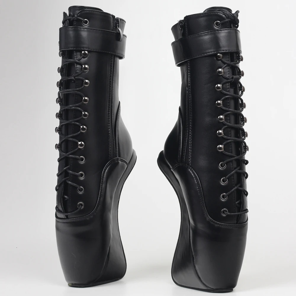 18Cm/7" High Heel Hoof Sole Heelless Strange Style Women Sexy Fetish Ballet Pointe Lockable Ankle Boots