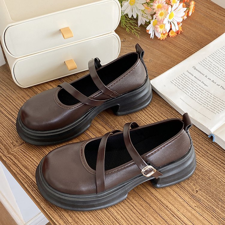 Women Casual Shoes Fashion British Style New Trendy Round Toe Retro Thick Sole French Mary Jane Shoes Triple Black Brown Free shipping