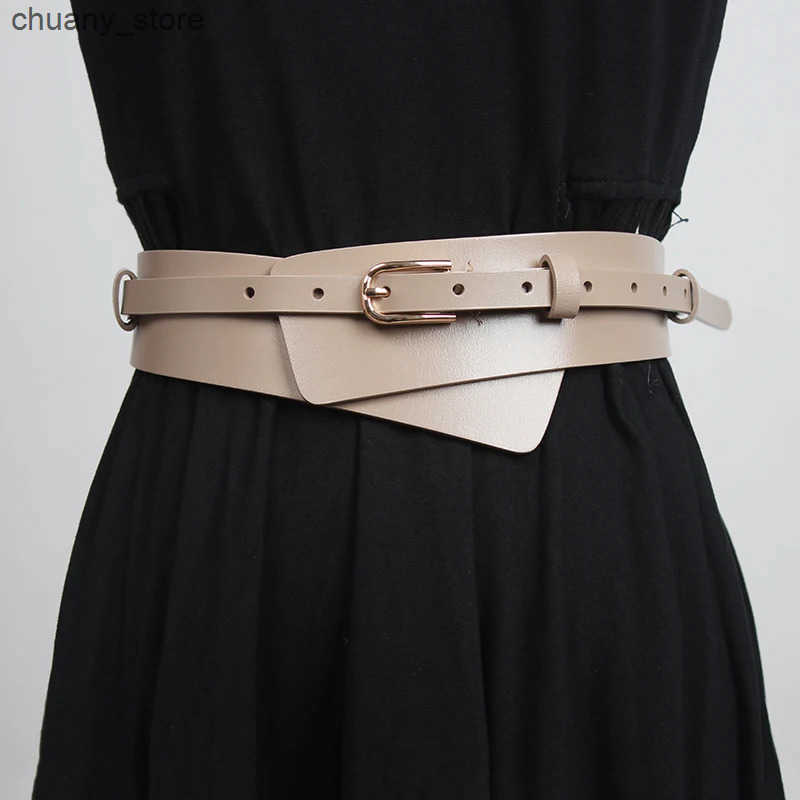 Belts PU leather brown irregular buckle long and wide belt personalized womens new fashion trend fully matched spring/summer 2024 1DF2116 L240910