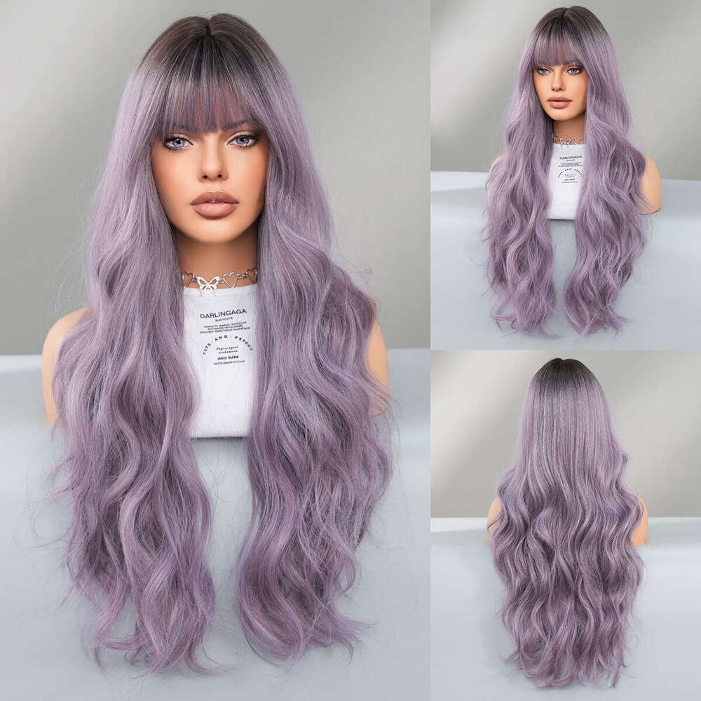 New Women's Grey Purple Long Curly Hair Top Dyed With Chemical Fiber Nism Wig Kq9 Kq9