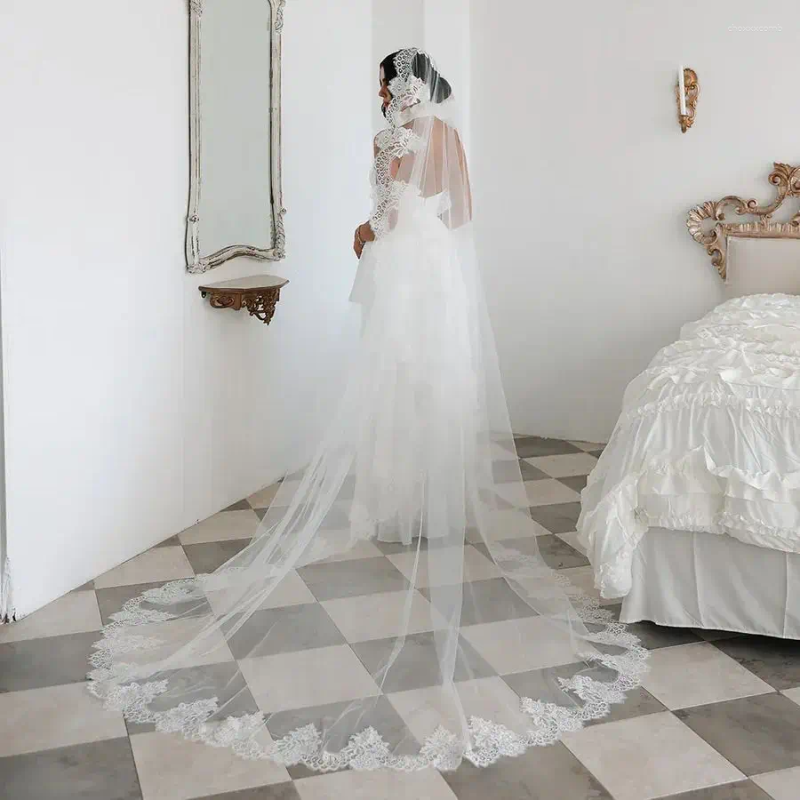 Bridal Veils Lace Edge Soft Mantilla Wedding Veil Elegant Long Bride 1 Tier Cathedral Length With Comb Accessories VP86