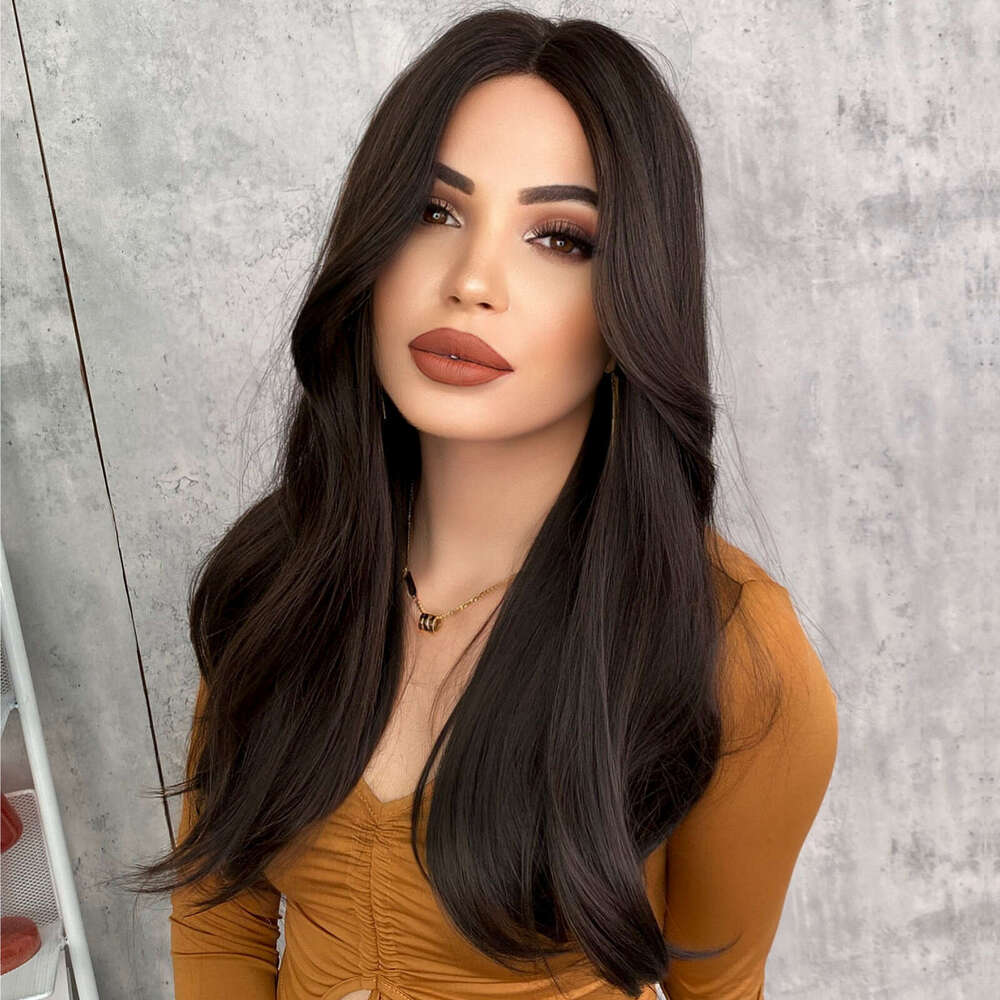 Wig Wigs, Hand Woven T-Shaped Lace Long Hair, Center Split Micro Curled Elastic Mesh, Synthetic Fiber Hair Wig, 23In Kq9 Kq9