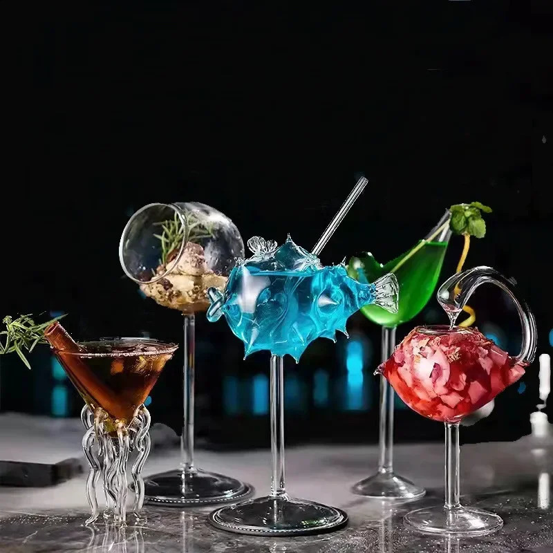 Cocktail Glass Porcupine Fish Shape Goblet Glass Thorn Fish-Shaped Cup Bar Ktv Nightclub Wedding Party Birthday Gift 241217