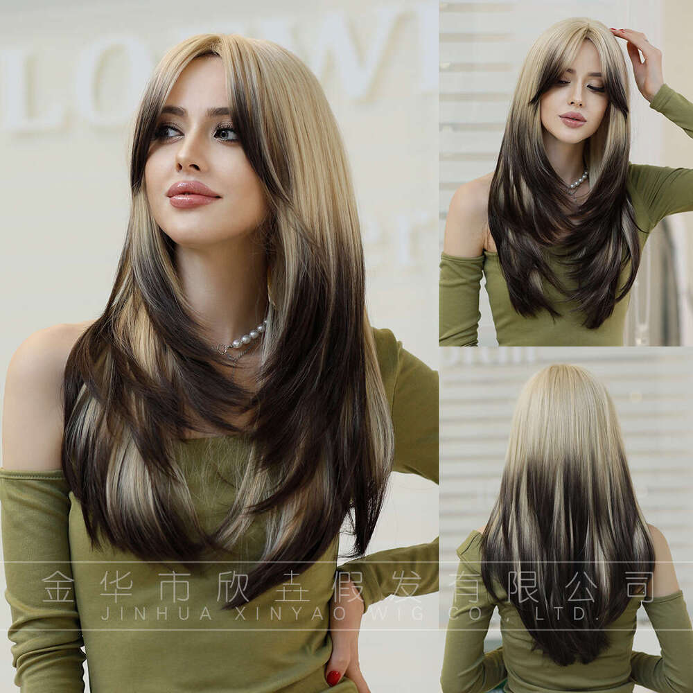 Layered Female Gradient Long Curled Synthetic Wig Head Cover Brown Hair Tail Dyeing Kq9 Kq9