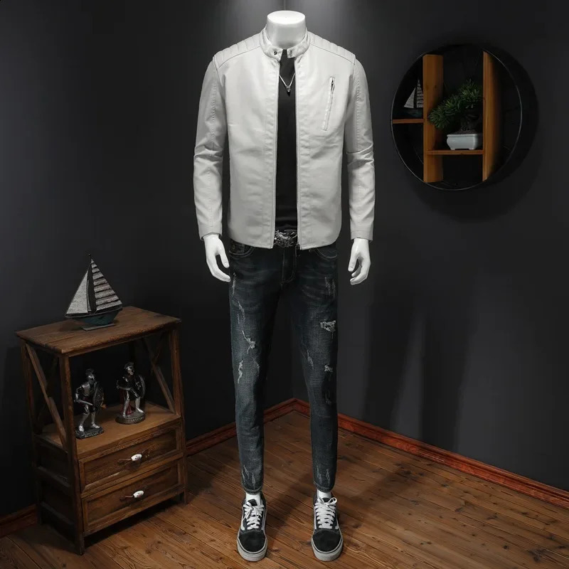 Men Leather Jacket Stand Collar Slim Pu Autumn Fashion Motorcycle Causal Coat Male Moto Biker 241217