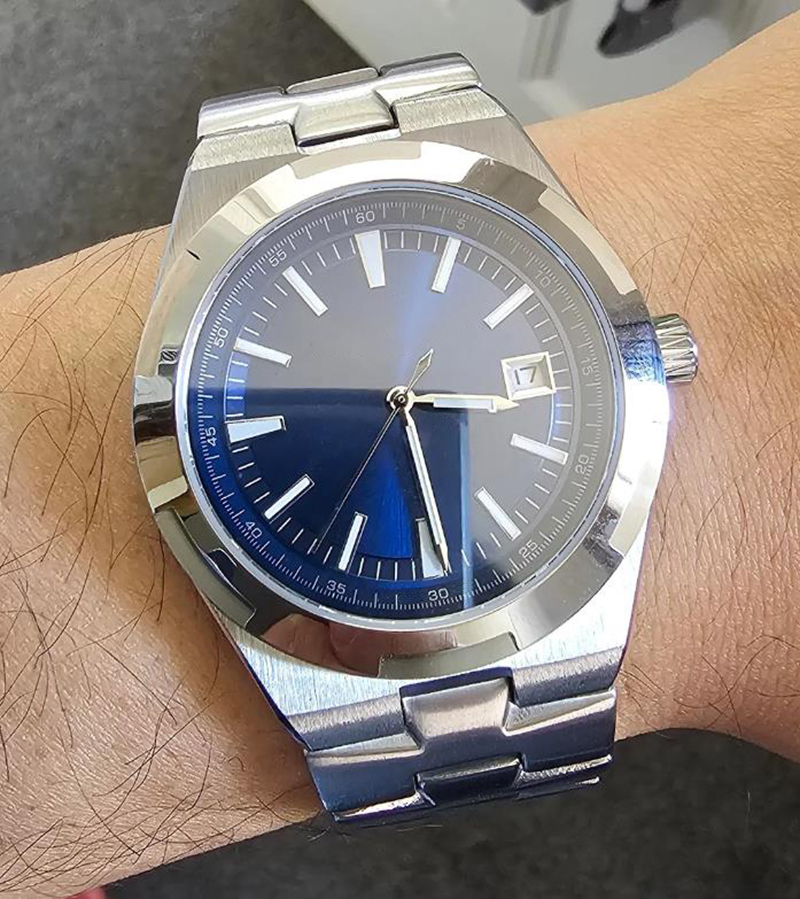 Top Mens Watch Blue Dial Automatic Mechanical Movement Transparent Stainless Steel Male Wristwatches