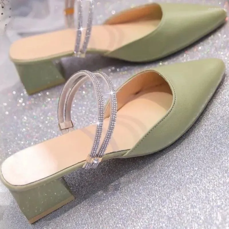 Slippers 2024 Fashion Women's Shoes Baotou Crystal Dress Women Summer Solid Heeled Sandals atos