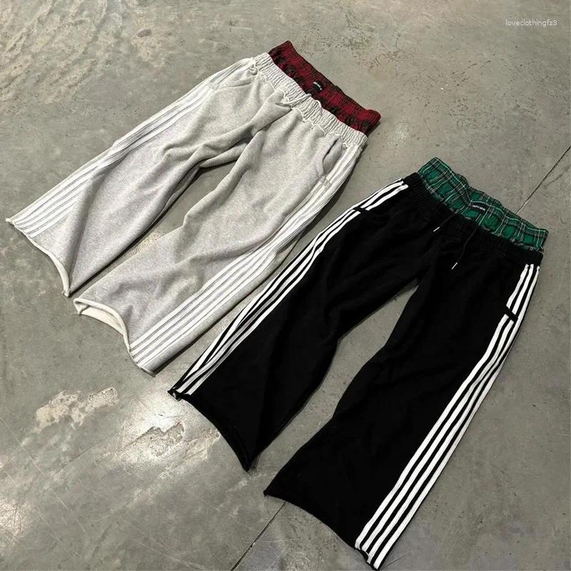 Men's Pants Y2k Vintage Haruku Double Embroidered Waist Sweatpants Men Wome Hip Hop Casual High Waisted Wide Leg Streetwear