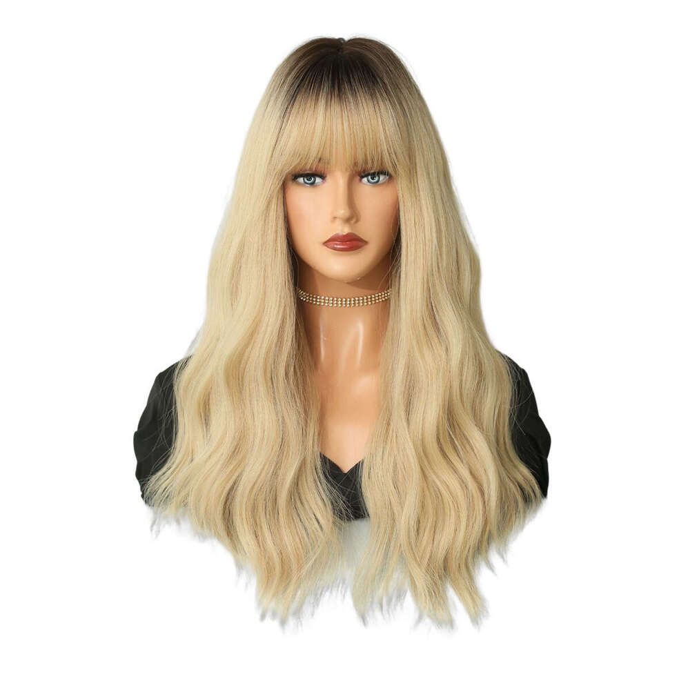 Female Wig Made En Gold Long Curly Hair Big Wavy Cover, Dyed With High-Temperature Silk And Synthetic Fibers On Top Of The Head Kq9 Kq9