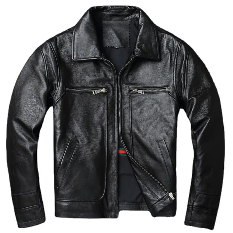 Men Cowhide Coat Vintage Leather Jacket Genuine Clothes Mens Winter Motorcycle Biker Jackets 241217