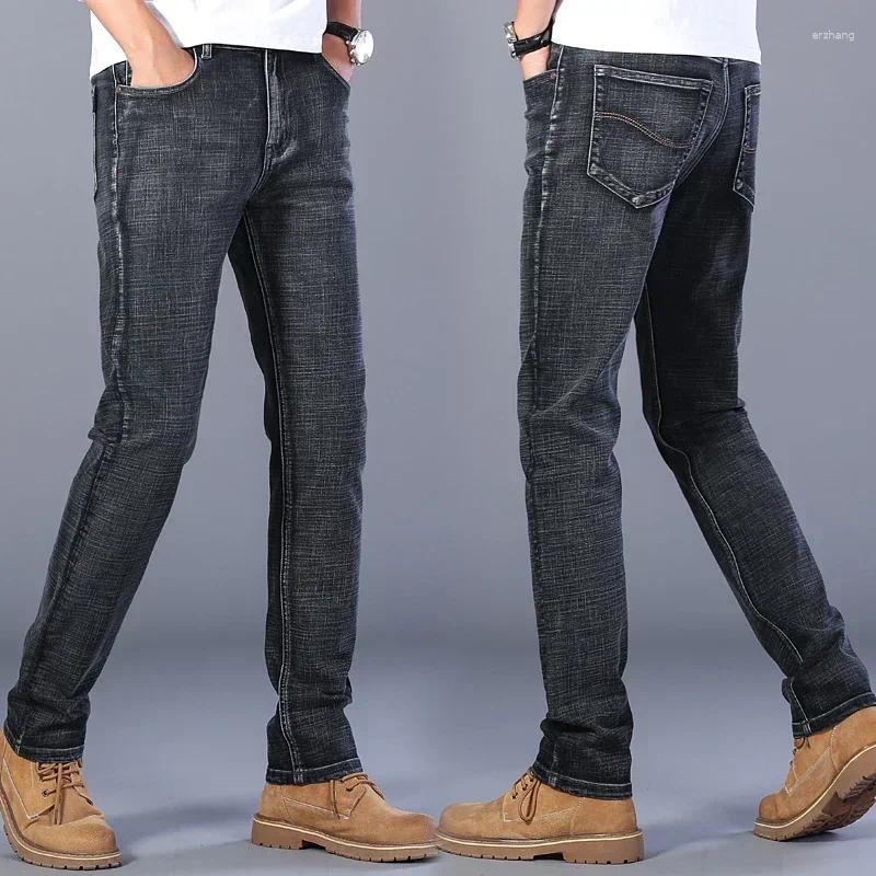 Men's Jeans Fashion European American Style Stretch Men Luxury Denim Pants Slim Straight Deep Blue Gentleman Size 28-38 Slacks