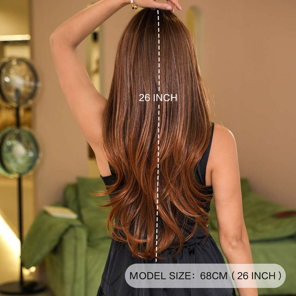 Ladies' Bangs Brown Gold Gradient Fashion Layer Long Hair Natural Daily Full Head Set Synthetic Wig Kq9 Kq9