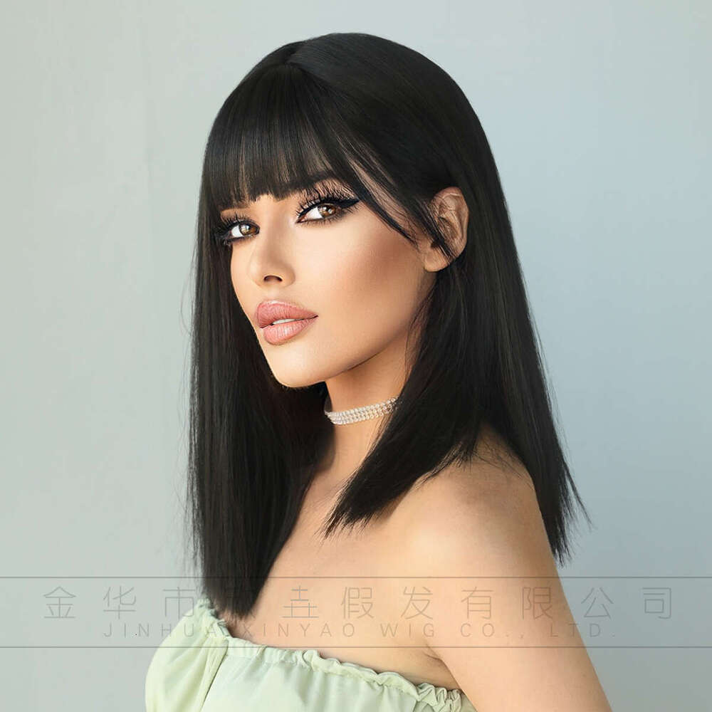 LISA With Summer One Size Fits All Black, Medium Long Straight Hair, Fashionable Air Bangs Wig For Women Kq9 Kq9