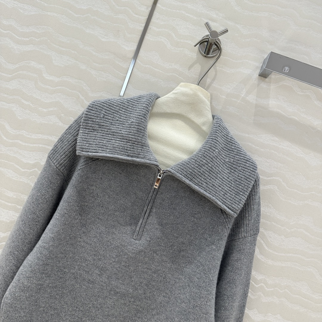xb9 Lapel Solid Gray Long Sleeve Simple Fashion Women Sweater