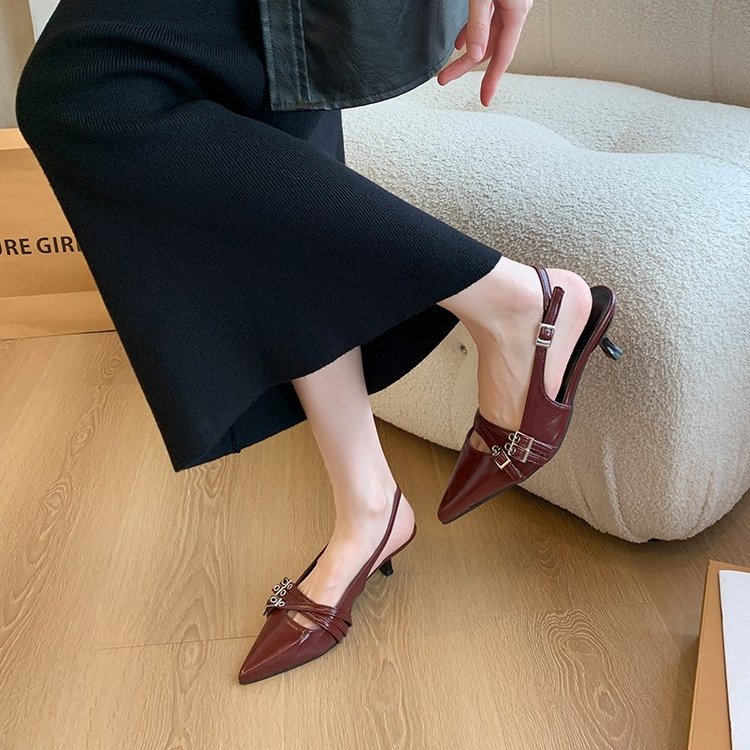 Women Sandals French Style High Heel Minimalist Pointed Toe Niche Design High-end Versatile Fashion Triple Black Silver Red Free shipping