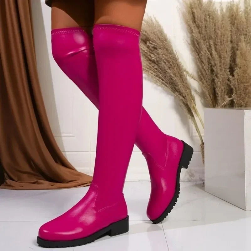 Platform Heel Womens Pumps Stretch Ankle Boots Knee-high Women Trend Thigh High Gothic Shoes Night Club Black Boots 241216