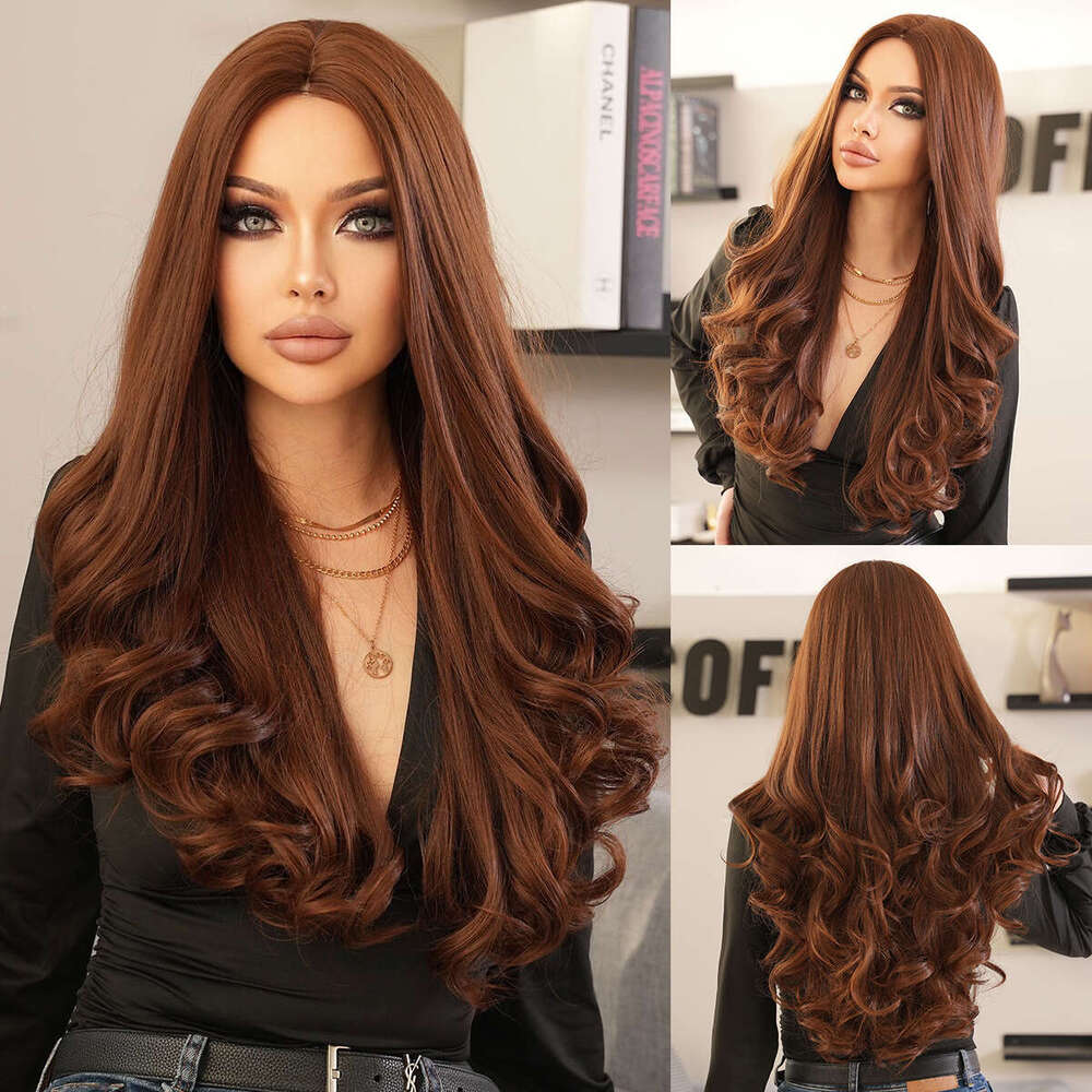 Female Brown Long Curly Hair With Differentiated Fibers Nism, Wig Rose Mesh Full Head Cover Kq9 Kq9