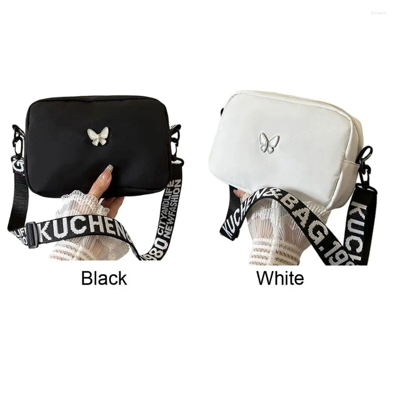 2025 NEW Drawstring Black&white Shoulder Bag Durable Butterly Nylon Crossbody Wide Belt Casual Mini Sqaure zhanyishengli