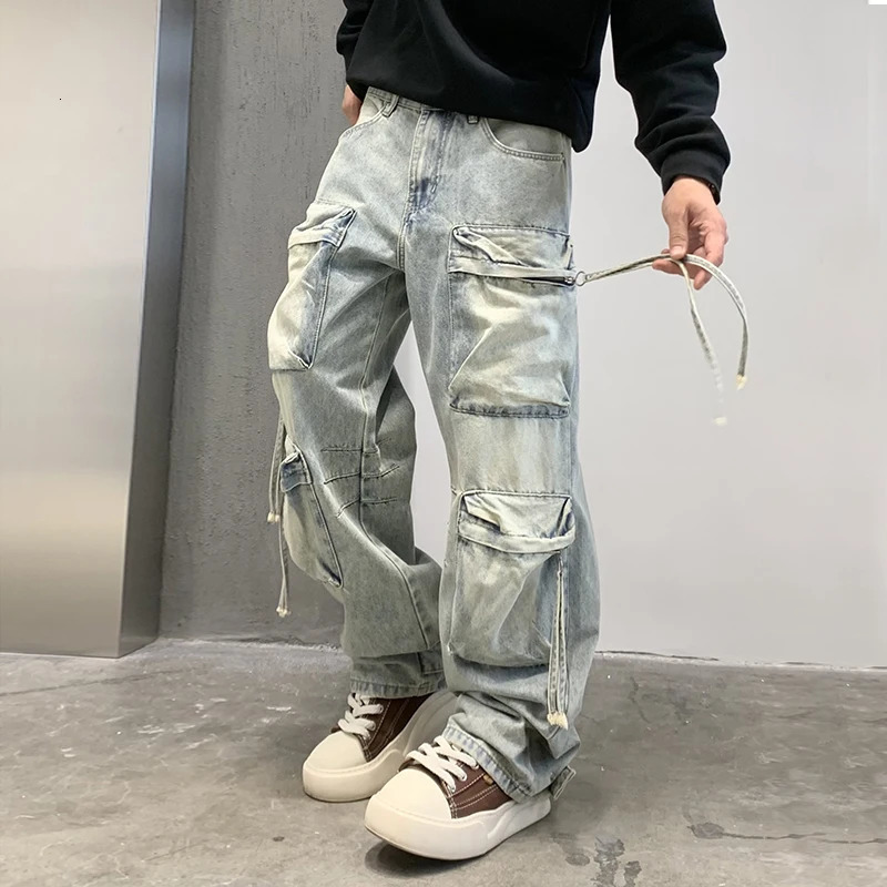 Men High Quality Cargo cowboy Pants Male Work Hunting Jeans Clothing Streetwear Hip Hop Sweatpants Casual denim Joggers 241212