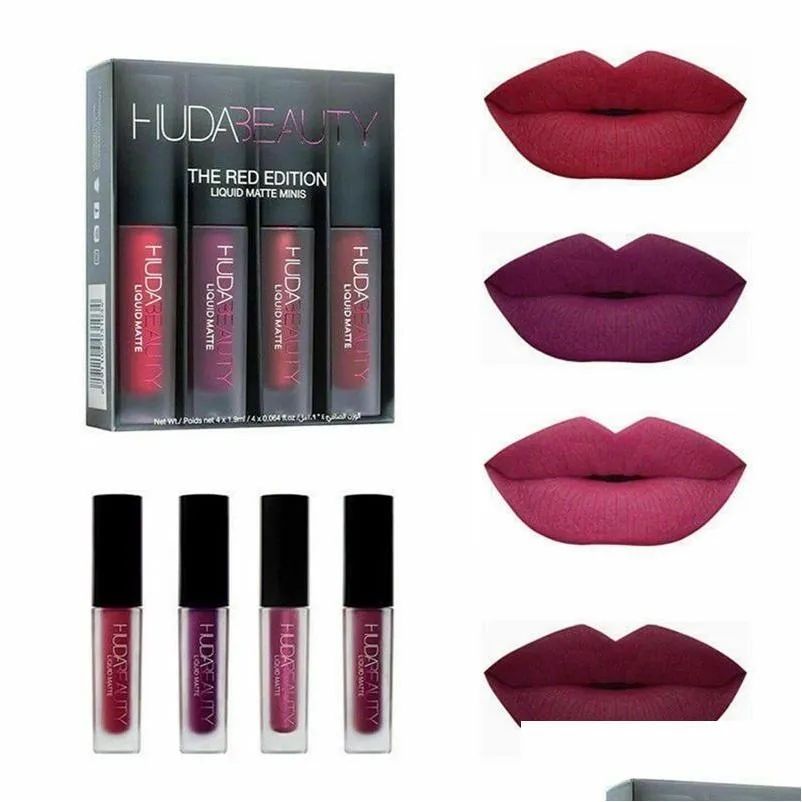 Lip Gloss Huda Set Four Colors Matte Waterproof Non-Stick Non-Fading Lipsticks Makeup Women Cosmetic Care Wholesale Drop Delivery Dhfu2000 free shippi