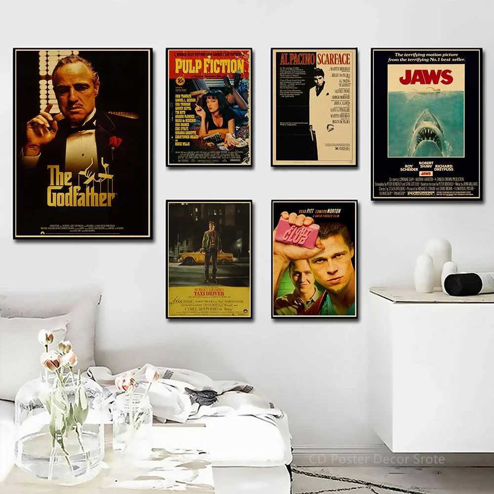 Vintage Classic Movie Posters Retro Prints Pulp Fiction/Godfather Poster Film Retro Home Room Decor Aesthetic Art Wall PaintingXJ2411216