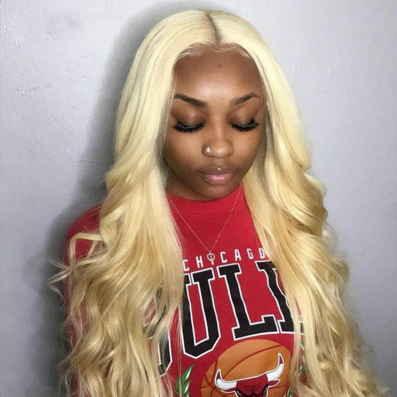 13*4 HD Lace Wig Body Wave Mixed Lace Front Simulation Human Hair Wigs For Black Women Pre Plucked Hair Blonde Colored Synthetic Brazillian Wigs Free 