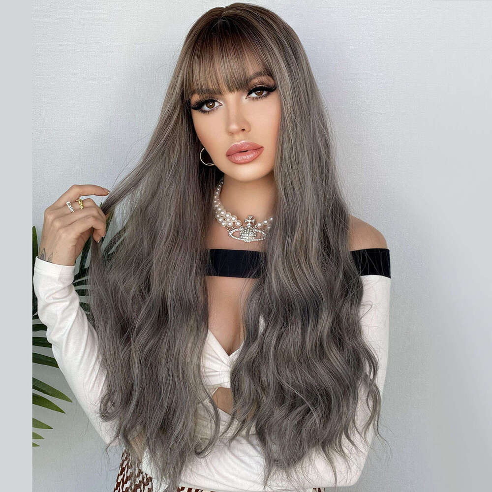 Women's Synthetic Rolled Up With Bangs, Gray Long Nism Wig, Headband Kq9 Kq9