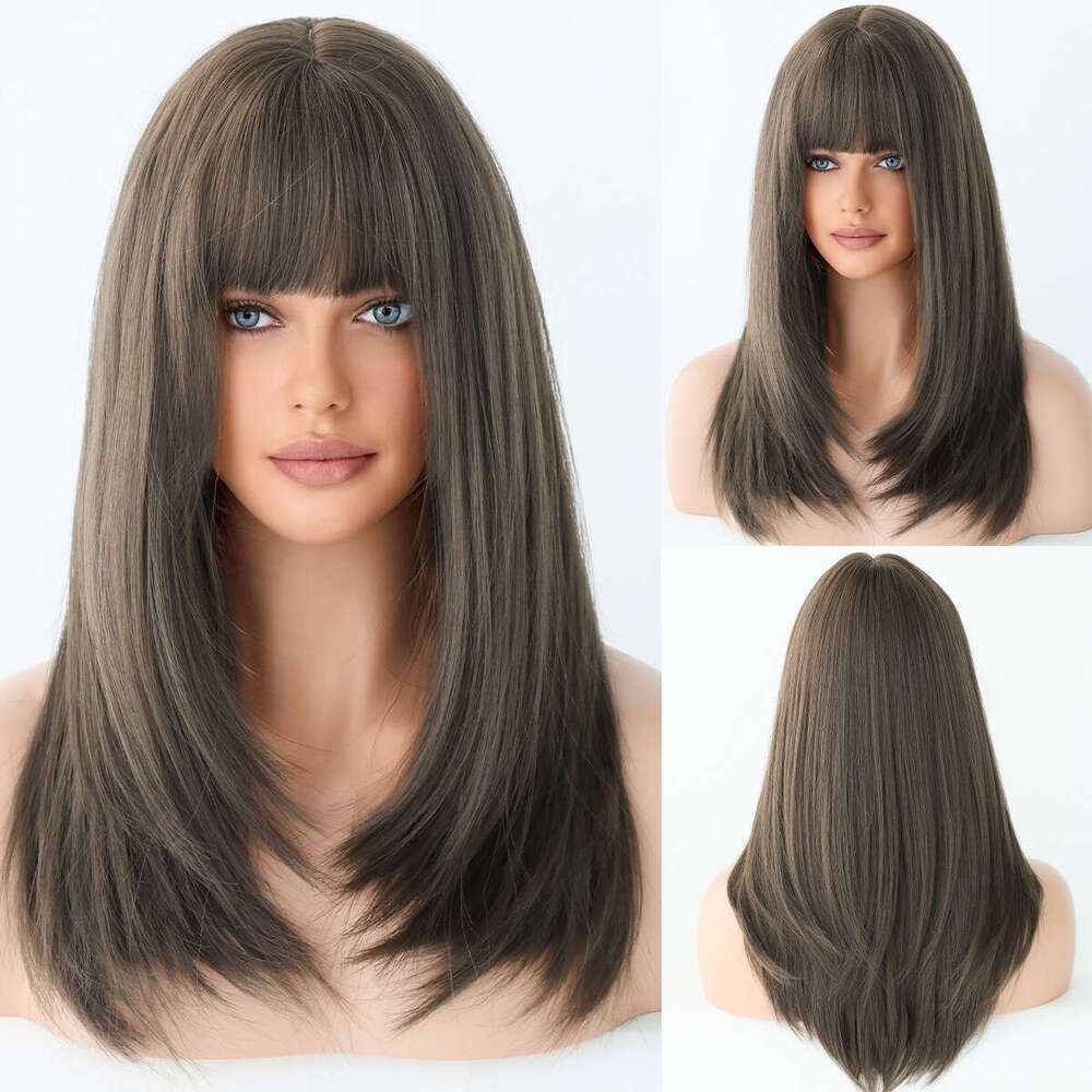 New For Women With 57Cm Natural Full Head Cover, Long Straight Hair, Inner Button, Air Bangs Wig Kq9 Kq9