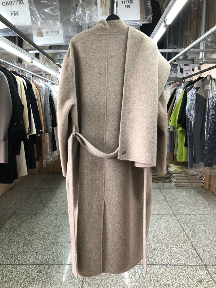 Elegant Big Scarf Collar Double Breasted Wool Coat Women Loose Korean Fashion Cashmere Winter Jacket