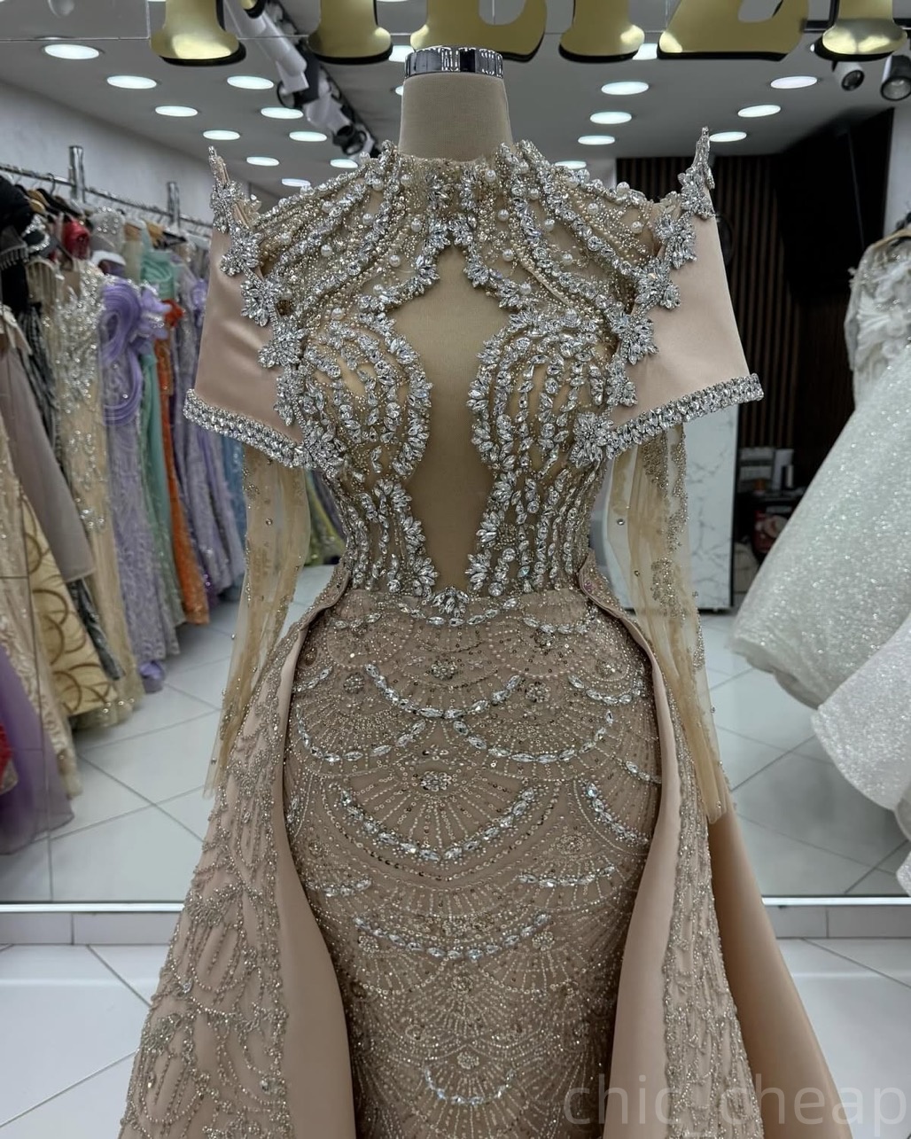 Champagne Illusion Mermaid Prom Dresses 2025 Rhies Sequined Evening Formal Party Second Birthday Engagement Gowns Plus Size Dress For Special Ocns