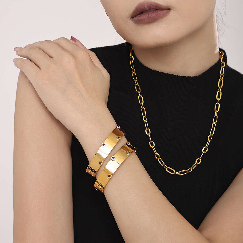 Mysterious Color Handmade Inlaid Zircon Texture Wind Stainless Steel Non Fading Fashion Bracelet