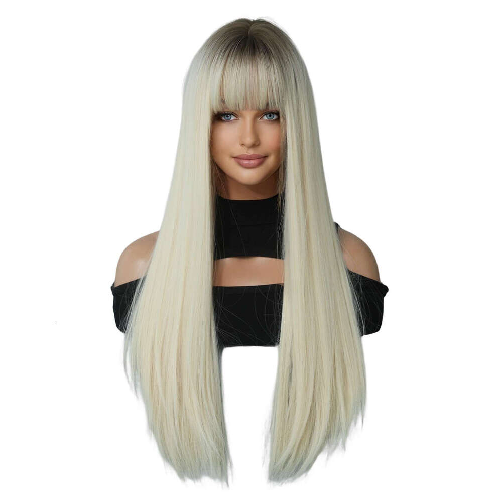 Attention To Ordering - Autumn And Winter Women's Wigs With Extra Long Straight Hair, Platinum Gradient Pencil, Ashed Fiber Nism Wig Kq9 Kq9