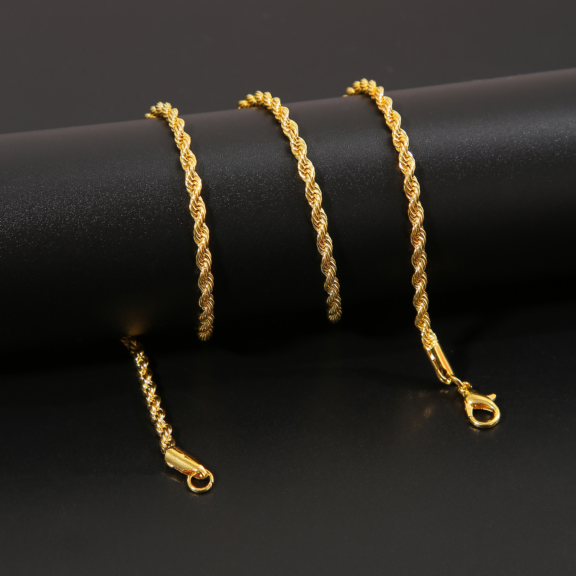 Mens Ropes Long Necklace Stainless Steel Minimalist Twist Rope Chain Hip Hop Jewelry Gold Chains 2 TO 5mm Width