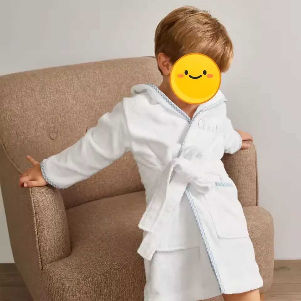 Mudbala White Terry Hoodie Bathrobes Long Sleeve Cotton Dressing Gown Unisex Kids Spa RobesXJ241216