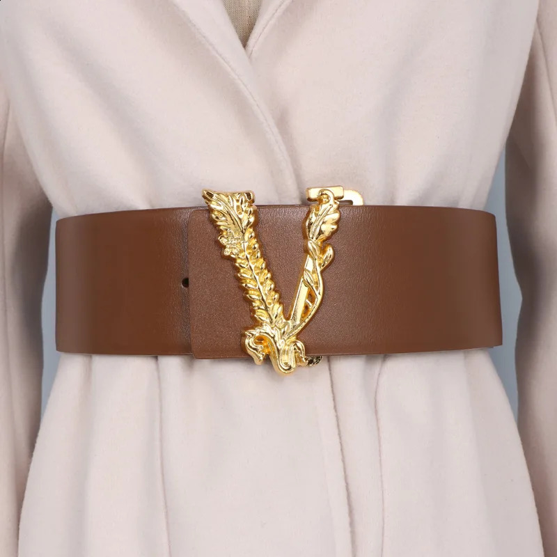 Width 6.5CM Waist Belt Women Metallic Gold Large V-shaped Cowhide Decoration Versatile Fashion Dress Jacket Jeans Belt 241217