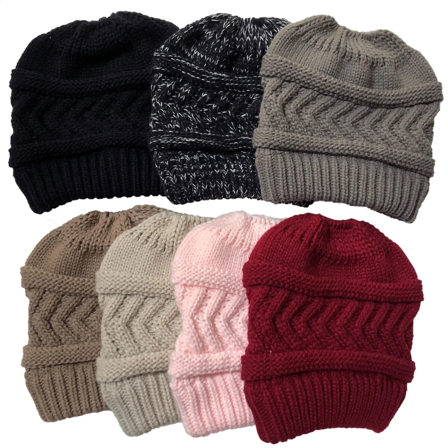Winter solid color Beanie hat dome warm ponytail knitted hat womens solid color fashionable outdoor 241213