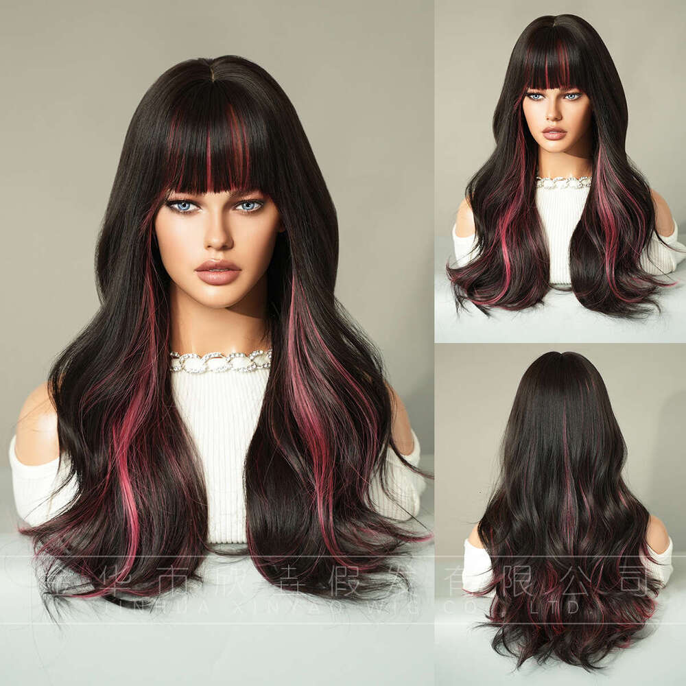 Women's Black, Dyed Red, Bangs Wig, Full Head Hairstyle, Big Wave, Long Roll Lolita Wig Kq9 Kq9