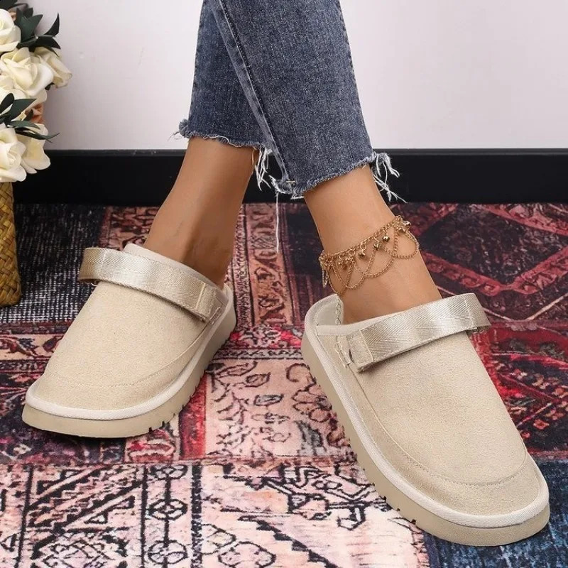 Fashion Thick Soled Back Strap Shoes Women Large Size Slippers Autumn Suede Casual Light Clogs Shoes Feme Slippers 241216