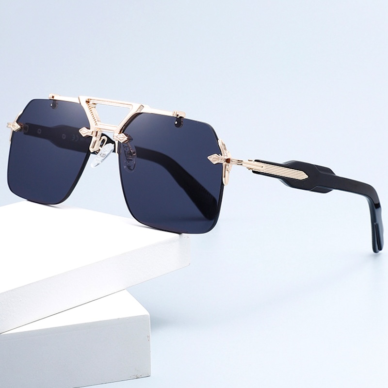 Rimless Oversized Sunglasses Men Pilot Retro Top Punk Eyewear Outdoor Y2K Future Luxury Brand Design Steampunk Glasses Classic Driving Fashion Cool S1