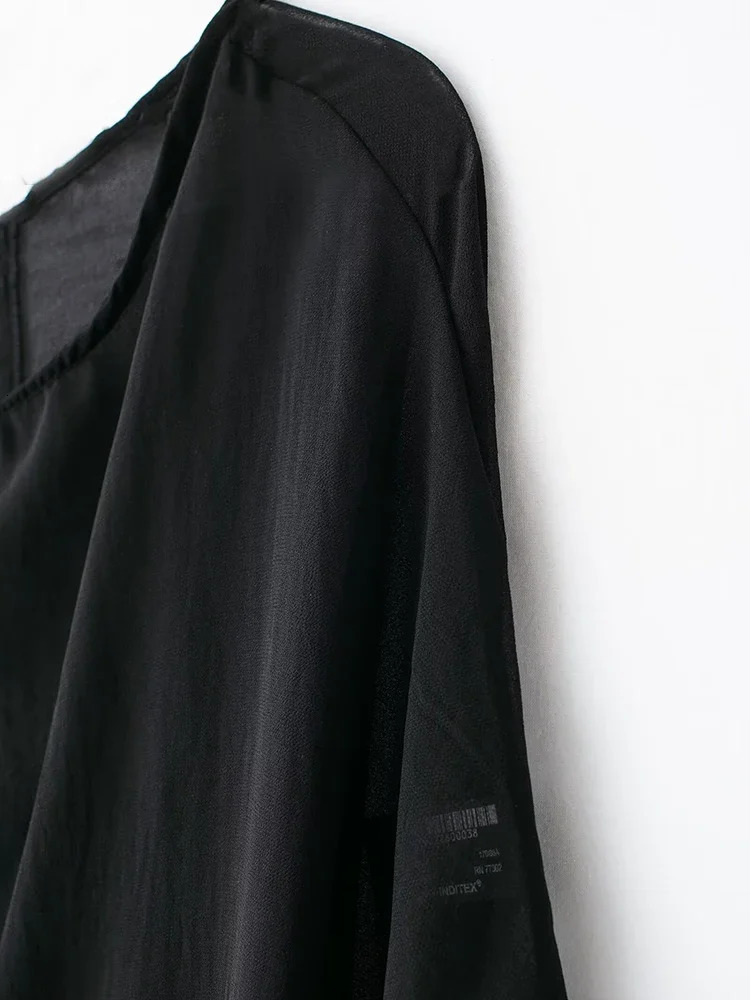 Willshela Women Fashion Black See Through Asymmetrical Cape Vintage O-Neck Female Chic Lady Tops 241216