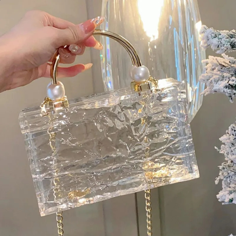 Dinner Bag Pearl Transparent Acrylic Womens Handbag Shoulder Crossbody Bag Evening Bags 241216