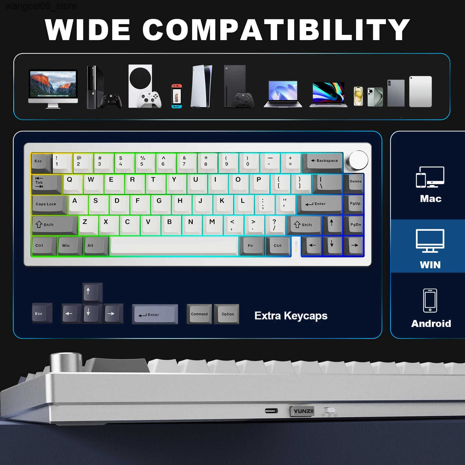 Keyboards YUNZII AL68 Sier Wireless Custom Mechanical Q/VIA Aluminum Hot Swap Gasket Gaming Keyboard with Knob