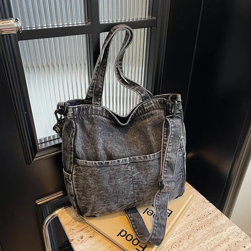 Zipper Denim Sewing Thread Shoulder Bags Versatile Autumn Retro Commute Fashion Simple Womens Crossbody Bags 241216