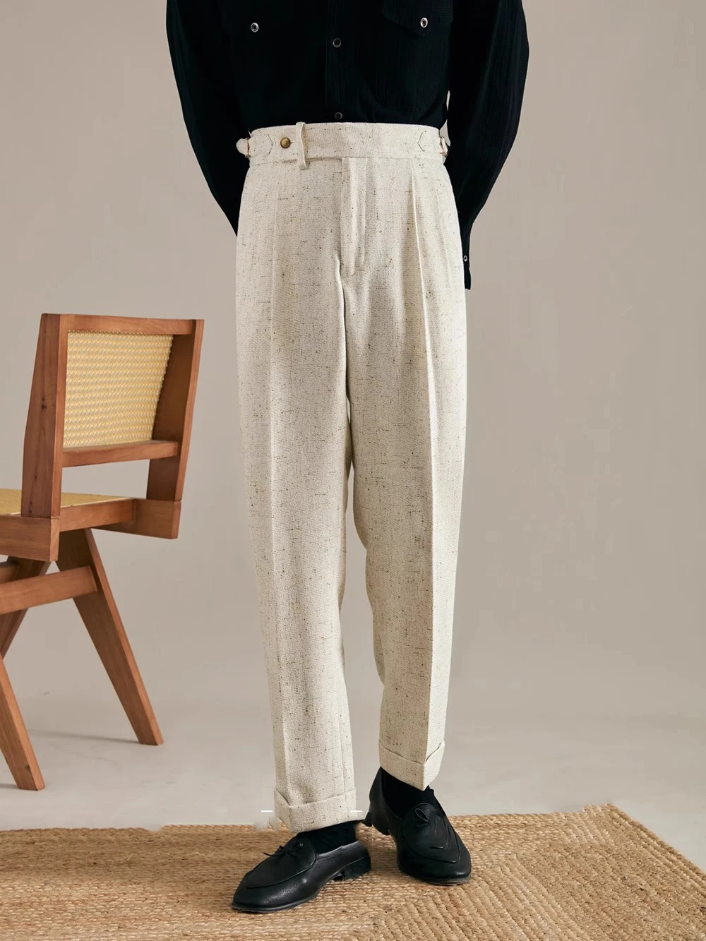 linen British style Naples mens pants for spring and summer business leisure high waist straight high-end suit for men 241216