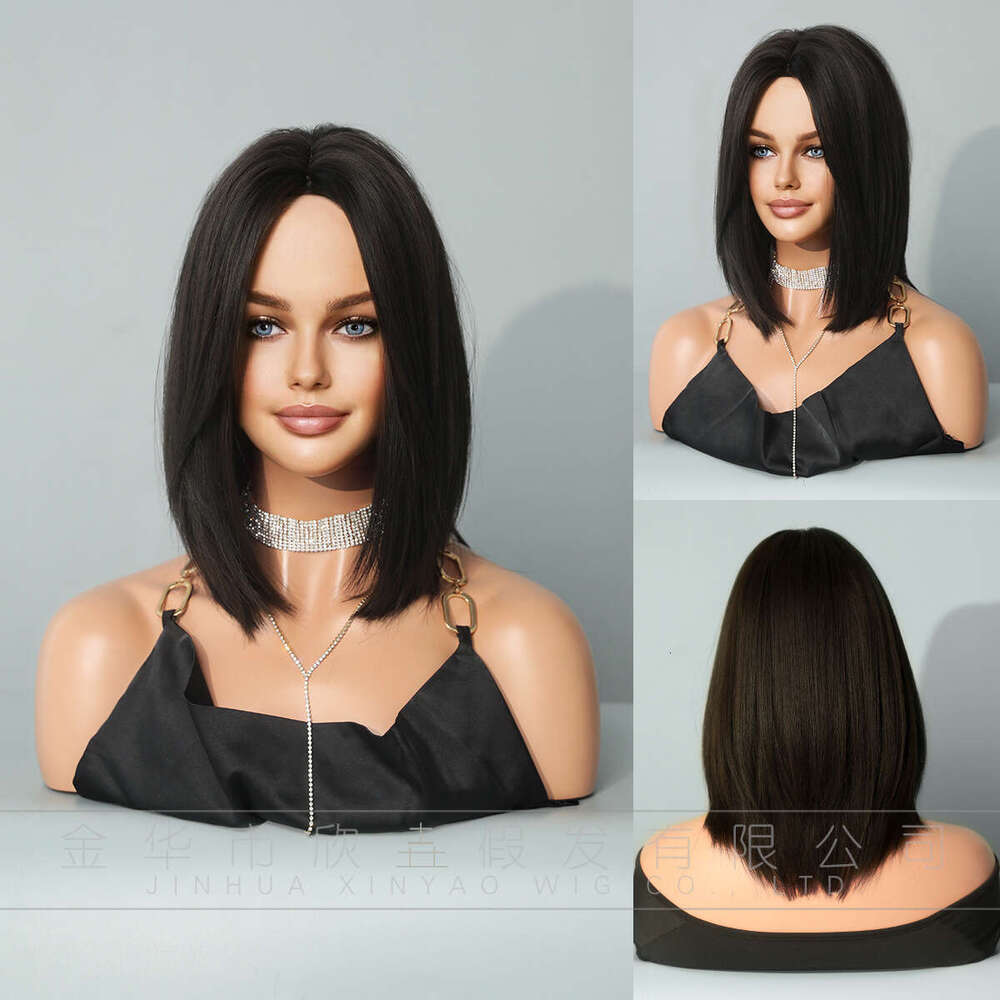 Female Black Straight Shoulder Length Short Wig Black Split Short Hair Wig Cover Kq9 Kq9