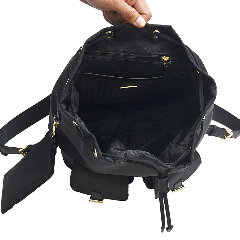 Designer Re-Nylon Backpack for Women, Fashion Cover Daypack Rucksack with Clutch Bag Black Color YaLi05