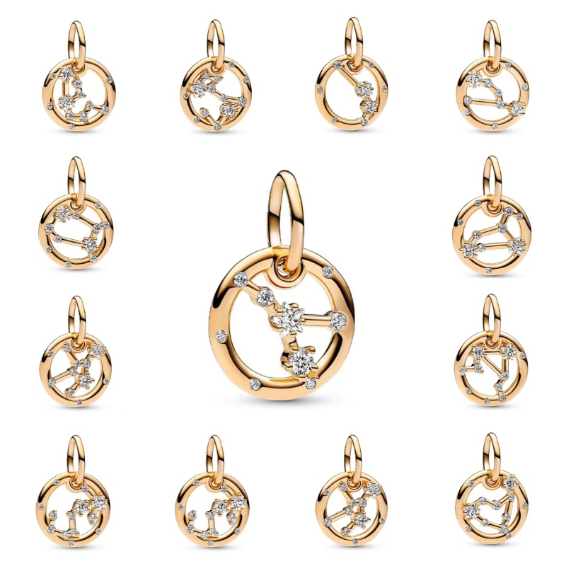 S925 Sterling Silver Luxury Designer 12 Zodiac Leo Libra Pisces Taurus Virgo Loose Beads Charms Women Fits 3mm Snake Chain Bracelets DIY Making Jewelry B087