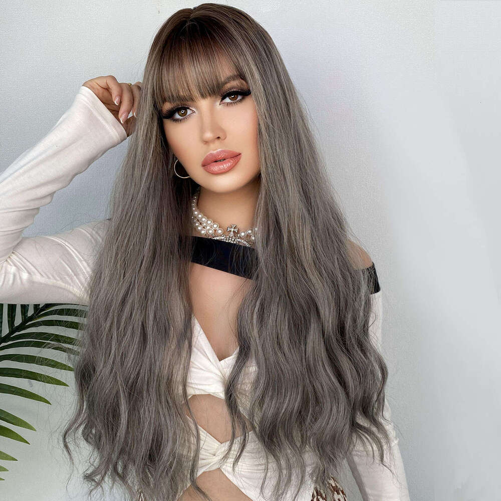 Women's Synthetic Rolled Up With Bangs, Gray Long Nism Wig, Headband Kq9 Kq9