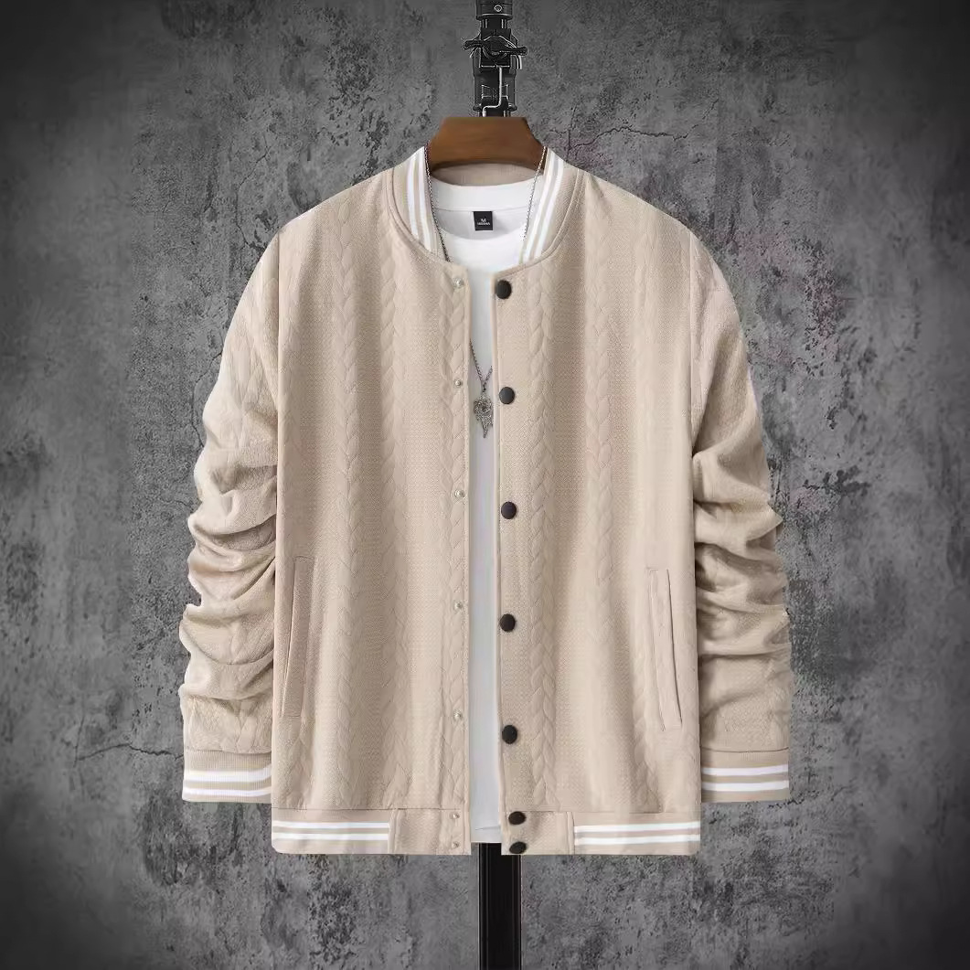 M12163 2024 autumn new jacquard design solid color men's long-sleeved cardigan sweater