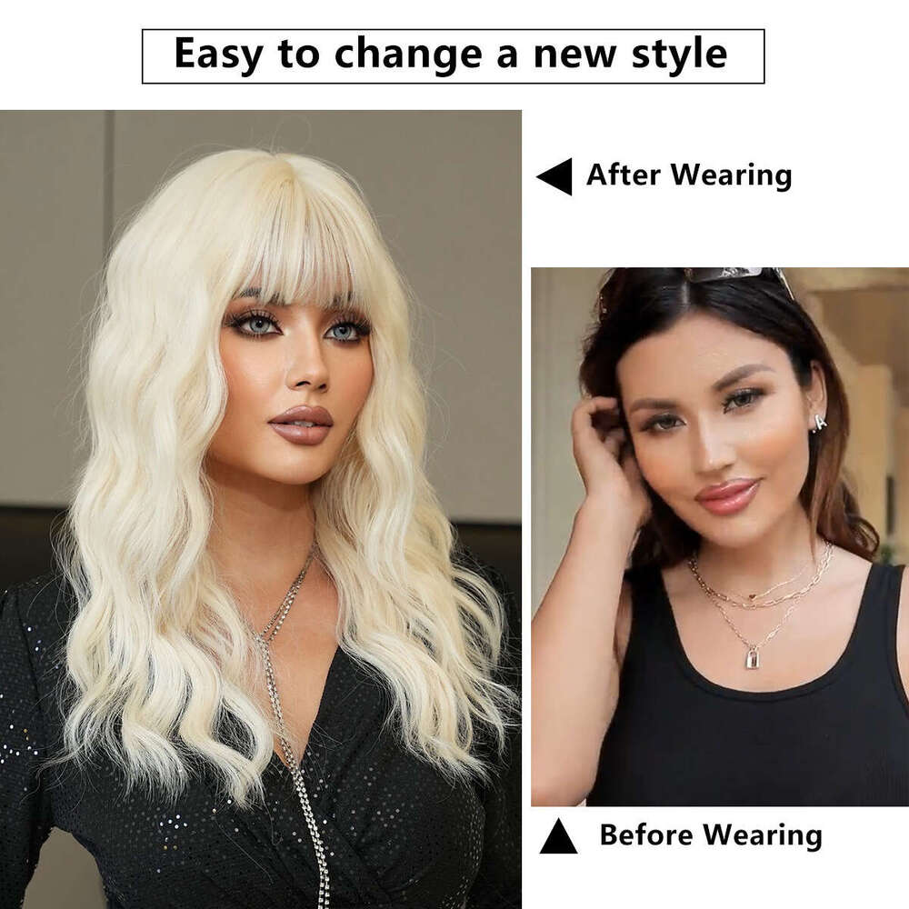Medium Length Wavy Bangs Curly Hair Cosplay Costume Wig Platinum Wig Kq9 Kq9